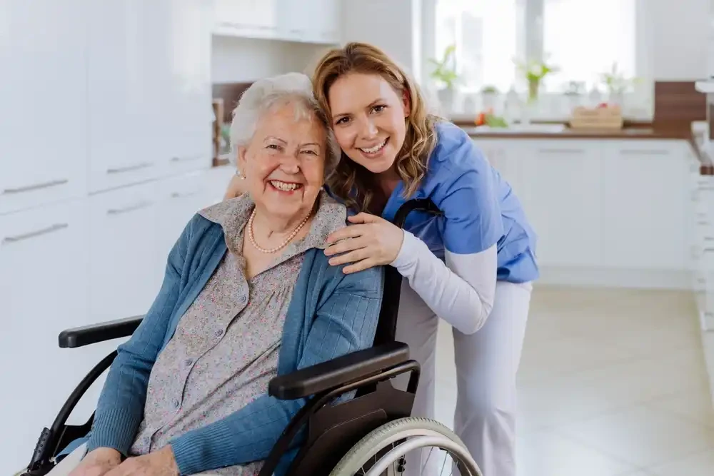 Caregiver offering compassionate support in a warm home setting